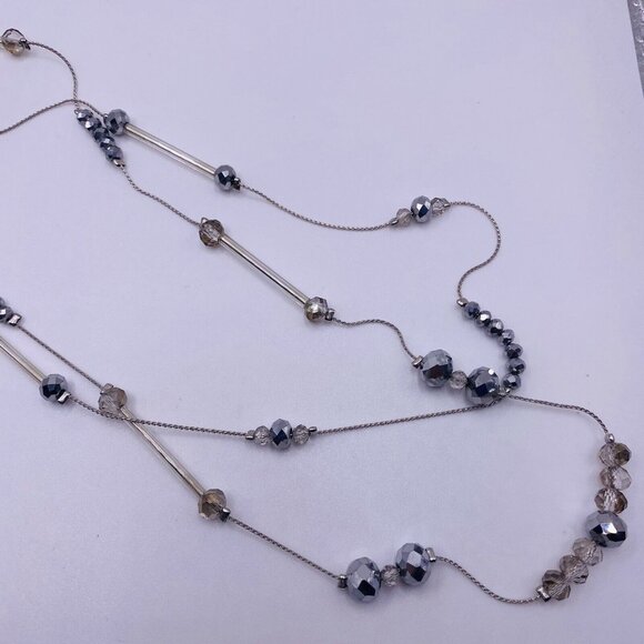Laura Ashley Silver Tone Bead Double Strand Necklace 32” New - Picture 2 of 5